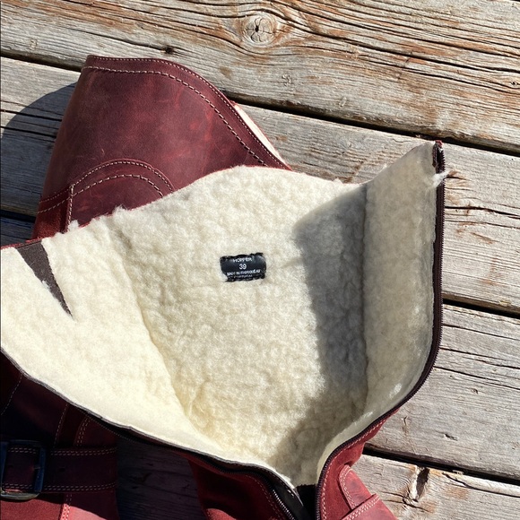 Bos & Co. Women's Burgundy Leather Combat Boots - Picture 3 of 8